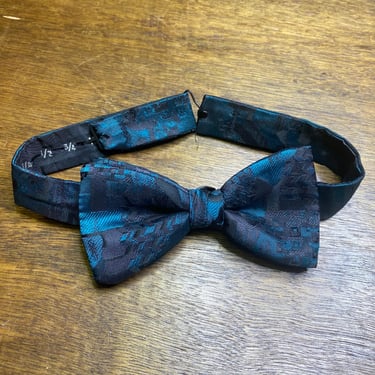 Vintage Bowtie After Six Black Blue Abstract Print Adjustable Bow Tie One Size 