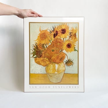 Vincent Van Gogh Sunflower Print on Board, Wooden Plaque, Wall Art, Vintage 1990's 