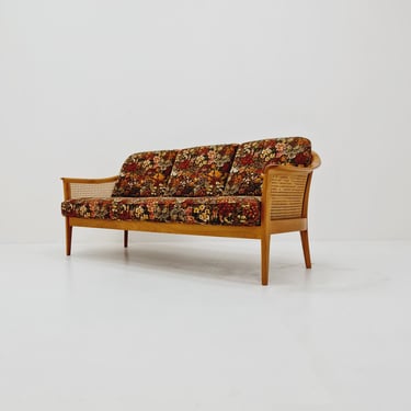 Midcentury rattan & fabric sofa by Wilhelm Knoll, Germany, 1950s 