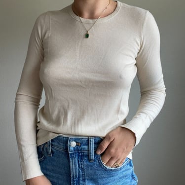 Loro Piana Womens White 100% Cashmere Crewneck Lightweight Sweater Sz 38 