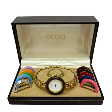Gucci Gold Multi Face Stripe and Solid Watch