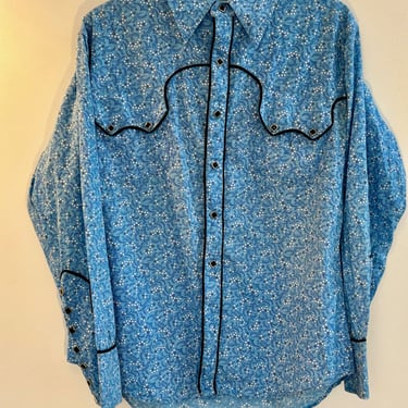 Blue & White Floral Western Snap Front Shirt