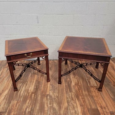 Vintage Drexel Heritage Chippendale Banded-Top Flame Mahogany Accent Tables - Set of 2