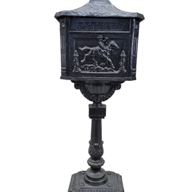 Antique Victorian Cast Iron Pedestal Floor Mount Mailbox