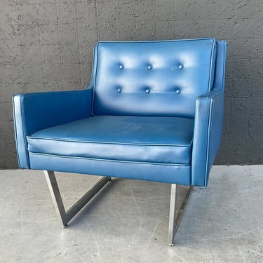 Blue Vinyl and Chrome Armchair