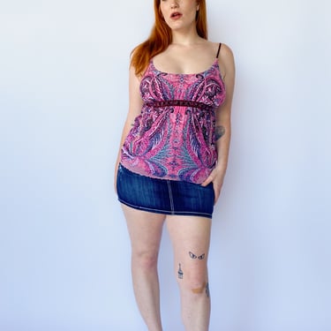 Y2K Pink Paisley Mesh Tank Top, sz. M/L