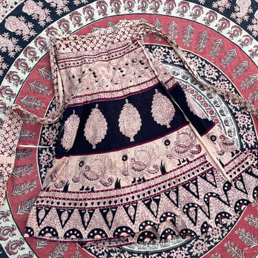 Vintage ‘80s ‘90s Indian block print wrap skirt | hippie revival, paisley & peacocks, hippy, boho aesthetic, S/M/L 