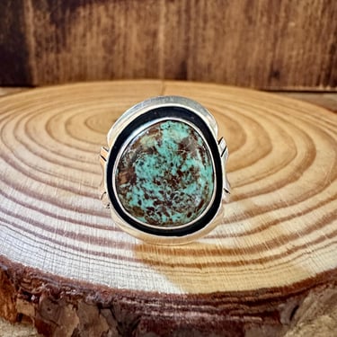 MARVEL SHADOWBOX Silver & Turquoise Ring | Navajo Native American Southwestern Jewelry | Sterling Silver and Turquoise | Sz 9 1/2 