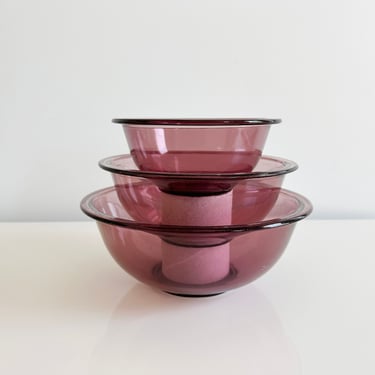 Cranberry Pink Pyrex Originals Glass Nesting Bowls: Individual & Complete Set of 3 USA Vintage 1990s 
