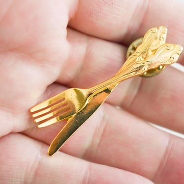 Vintage Gold Fork and Spoon Tack Pin 