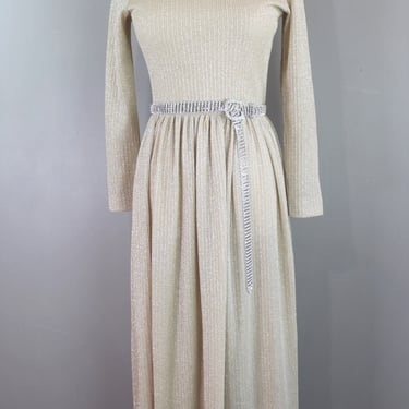 1970's Ayres Unlimited Metallic Knit Dress- Champagne Gold/Taupe- Size Small 2/4 