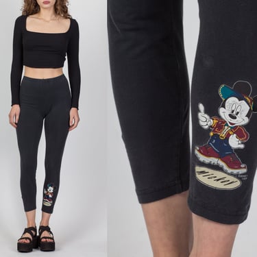 90s Cowboy Mickey Mouse High Waisted Leggings - Small | Vintage Black Disney Cartoon Graphic Pants 