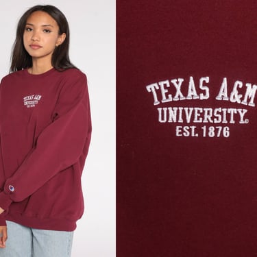 Texas A&M University Sweatshirt 00s Sweatshirt Aggies University Shirt College Crewneck Shirt 2000s Champion Vintage Burgundy Extra Large xl 