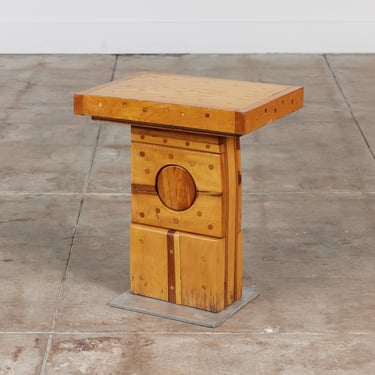 Ed Hart Mixed Woods Pedestal Side Table 