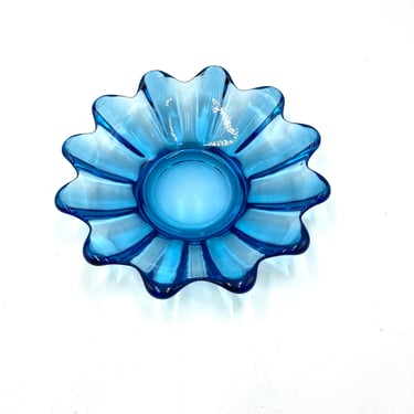Vintage Fostoria Cobalt Blue Glass Trinket Dish, Flower, Petal, Celestial Blue, Votive Candle Holder, Ring Bowl, Retro Glassware 