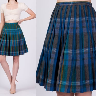 1960s Reversible Plaid Wool Skirt - Small, 26" | Vintage 60s Pleated High Waist Schoolgirl Midi Skirt 
