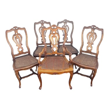Late 19th Century Acanthus Carved Cane Seat Chairs - Made in France - Set of 5 