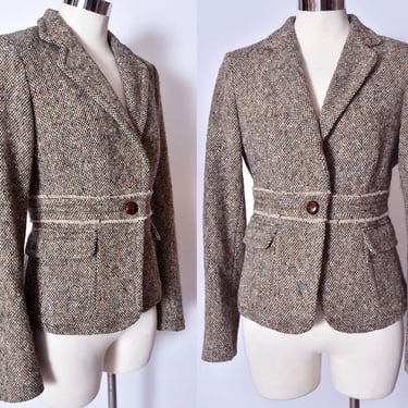 Tweed Wool Fitted Fall Winter Blazer Suit Jacket Brown J. Crew Size 6, Small Alpaca Vintage Riding Coat Y2K 