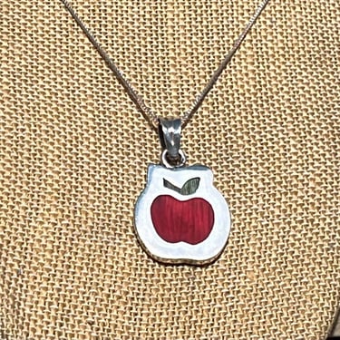 Janna Thomas ~ Vintage Mexico Sterling Silver and Feathers Red Apple Pendant Necklace 