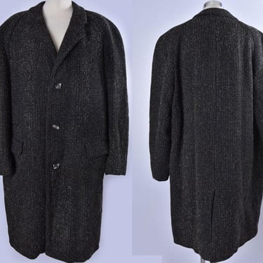 40's Men's Raglan Gray Black Wool Overcoat Heavy Vintage Black 1940's, 1950's German Long Winter Fall Coat 