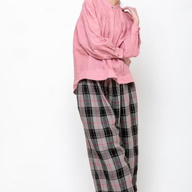 ICHI ANTIQUITES Linen Tartan Pants - Grey