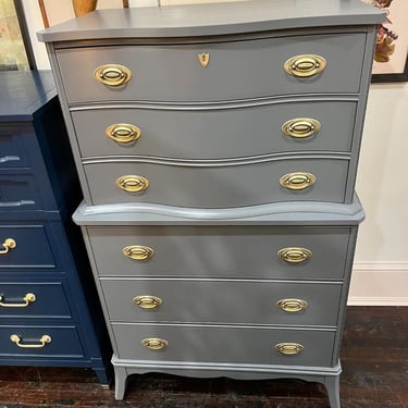 Gray painted 6 drawer tall chest. 32.5” x 20.5” x 54.5” 