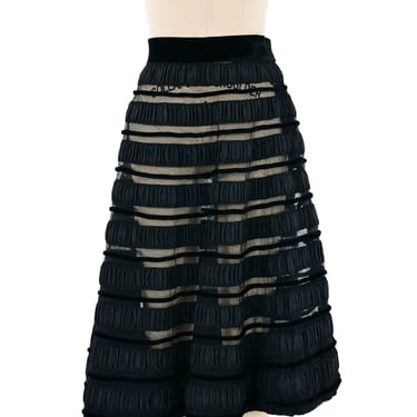 Ribbon Striped Mesh Midi Skirt