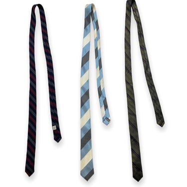 Lot of 3 ~ Vintage 1960s Striped Neckties ~ Rockabilly ~ Mod ~ Preppy / Ivy / Trad ~ Tie / Ties ~ Skinny 