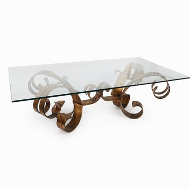 Mid Century Metal Coffee Table with Glass Top 