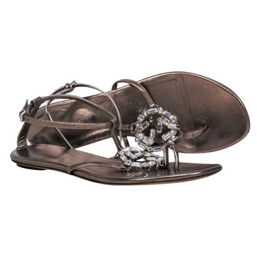 Gucci - Dark Metallic Grey Crystal-Embellished Sandals Sz 7.5