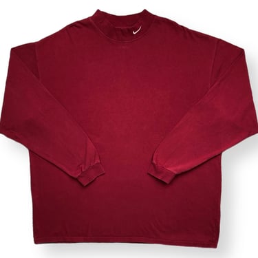 Vintage 90s Nike Team Embroidered Swoosh Oversized Burgundy Mock/Turtleneck Long Sleeve Shirt Size 3XL 