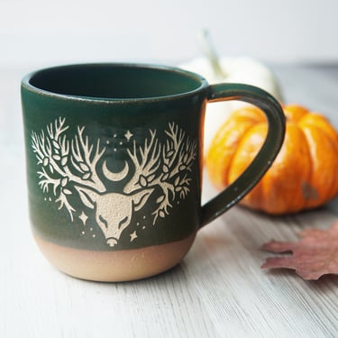 Deer Tree Mug - Farmhouse Style Handmade Pottery Cup 