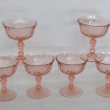 Pink 6 Ice Cream Sherbet Champagne Cups by Cristal D’Arques Optic Swirl 2662B