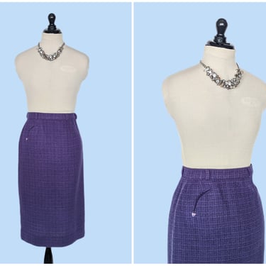 Vintage 1960s Purple Wool Pencil Skirt, Vintage 60s Mod Fitted Wiggle Skirt 