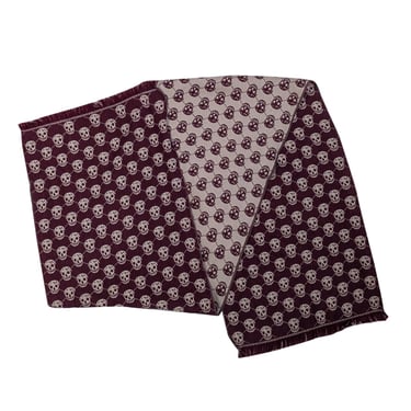 Alexander McQueen - Maroon &amp; Beige Skull Print Scarf