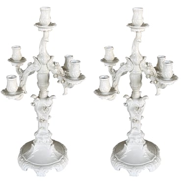 KPM Berlin Blanc de Chine Five-light Rococo Style Candelabra