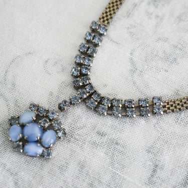 1940s/50s Blue Glass Stone and Silver Mesh Chain Necklace 