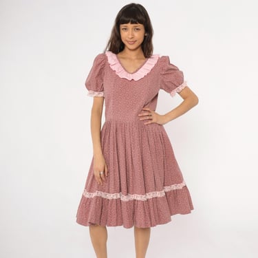 pink cottagecore dress Mauve Lace Midi Corset Prom Dresses Cottagecore