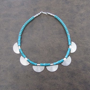 Ethnic blue magnesite and silver southwest necklace 