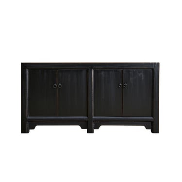 Distressed Black Rough Wood 4 Doors Credenza Console Cabinet ws4757E 