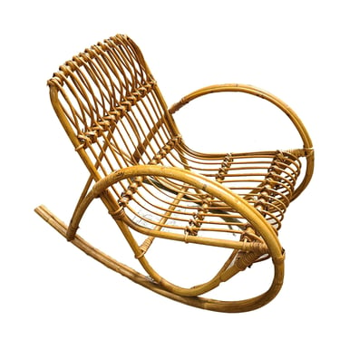 Restored Childs Stick Rattan Rocking Chair in the Style of Franco Albini 