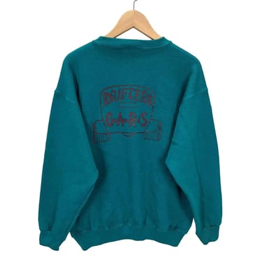 Vintage 90's Car Club Green Blue Crewneck Sweatshirt Large