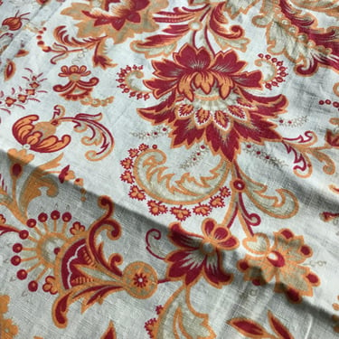 French Floral Indienne Cotton Fabric Remnant, French Textile, Period Projects 