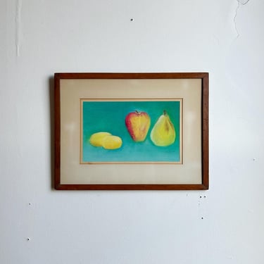 1960’s Framed Still Life Fruit Pastel Signed and Dated Original Framed Vintage Pastel Art + Free Shipping 