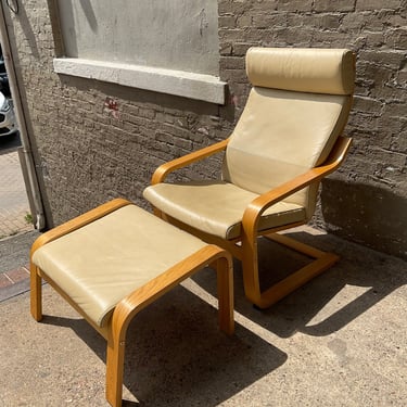 Ikea Leather Poang Chair & Ottoman