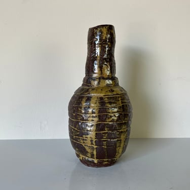 Vintage Organic Brutalist Glaze Texture Studio Pottery Vase, Signed 