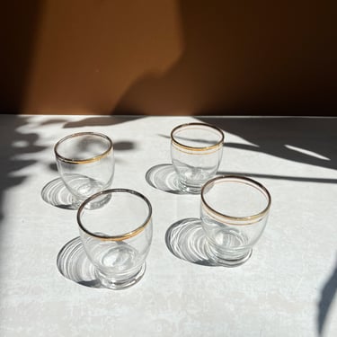 Set Of 4 Gold Rimmed Shot Glasses