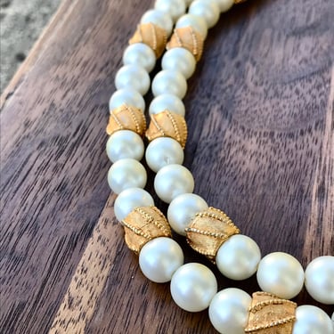 Vintage Coro Faux Pearl Necklace Gold Tone Beads Double Strand 1960s Mid Century Jewelry 