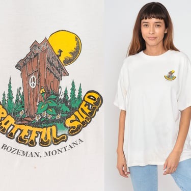 Grateful Shed Shirt Y2K Bozeman Montana T-Shirt Head Shop Graphic Tee Smoke Store TShirt Smoker Souvenir Tourist White Cotton Vintage 00s XL 