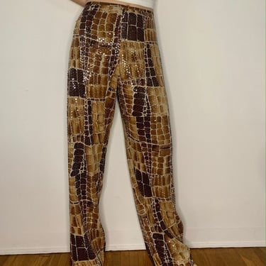 Vintage 80&#39;s Reptile Printed Pants with Sequin Overlay by VintageRosemond